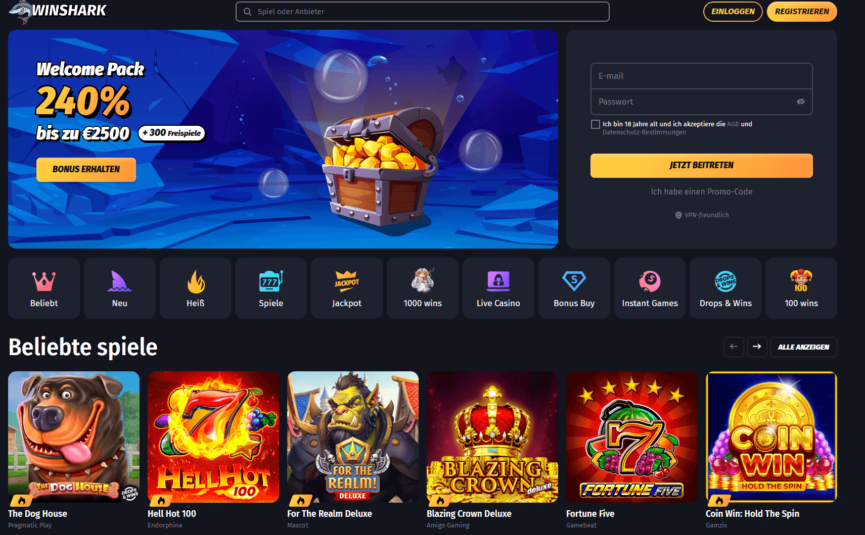 Winshark ausländisches Online Casino